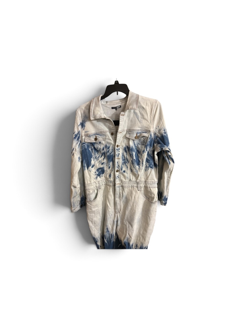 Fashion Nova Cream & Blue Tie-Dye Denim Jumpsuit Romper